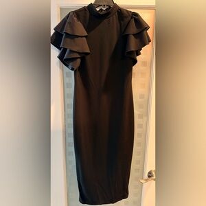 SHEIN Black Midi Dress with Ruffle Sleeves